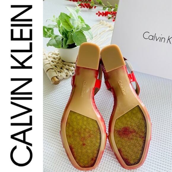 CALVIN KLEIN NEW Open Toe Sandal High Heels Block Heel Red Shoes – Size 8 - Picture 6 of 8